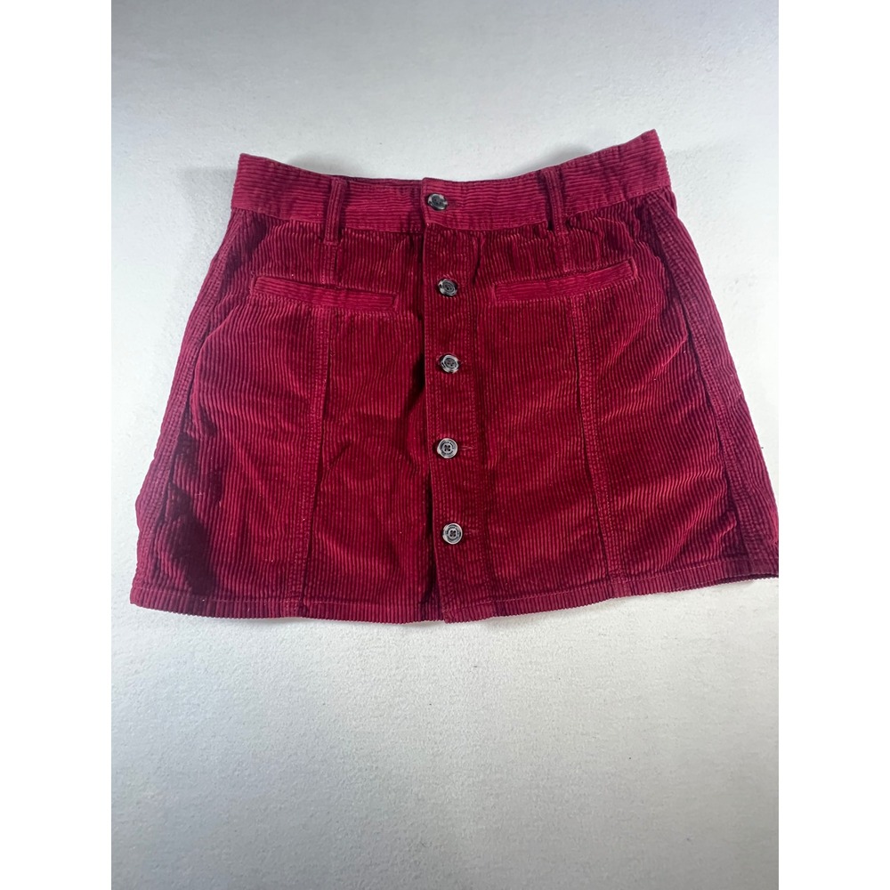 American Eagle Burgundy Red Corduroy Button Front High Rise A-Line Mini Skirt 10